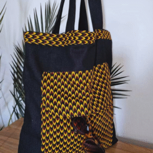 Denim & Ankara Mix Tote Bag