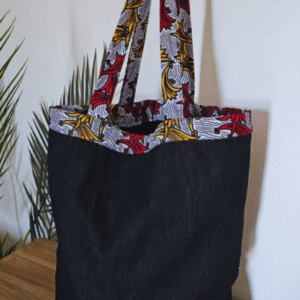 Denim & Ankara Mix Tote Bag