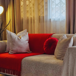 Strawberry Red Linen Throw Blanket